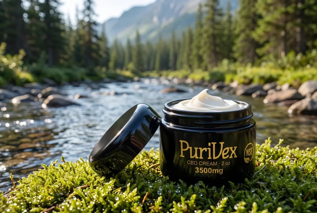 The Purivex jar open on moss at the edge of a Colorado mountain stream